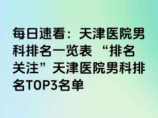每日速看：天津医院男科排名一览表 “排名关注”天津医院男科排名TOP3名单